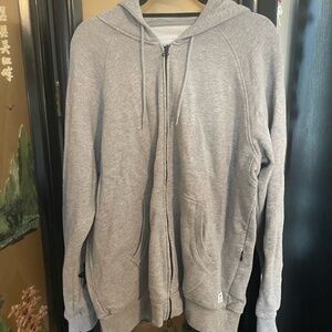 Gray adidas Originals Zip-Up Sweater w/ Black Star on Sleeves, US Size L